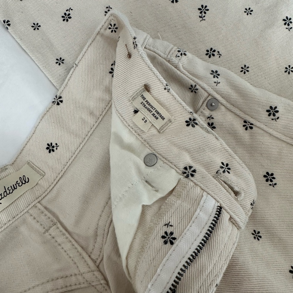 Madewell Perfect Vintage Straight Flower Pattern Cream Jeans